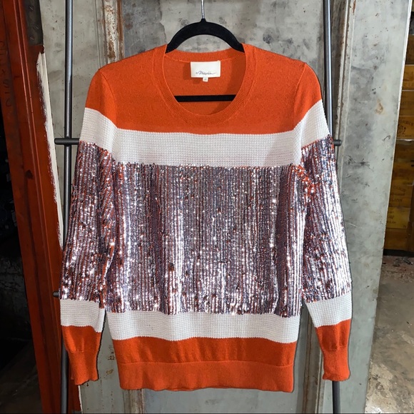 3.1 Phillip Lim Wool Orange Grey Sequins Sweater